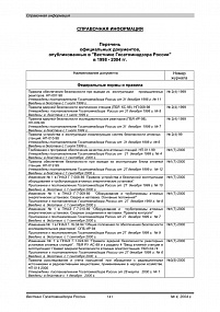 Перечень официальных документов, опубликованных в "Вестнике Госатомнадзора России" в 1998-2004 гг.